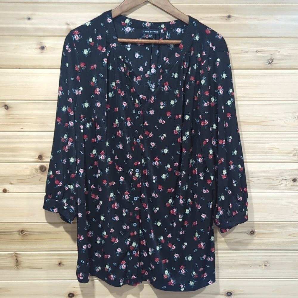 Lane Bryant Womens Top 18/20 Black Floral Spring Blouse